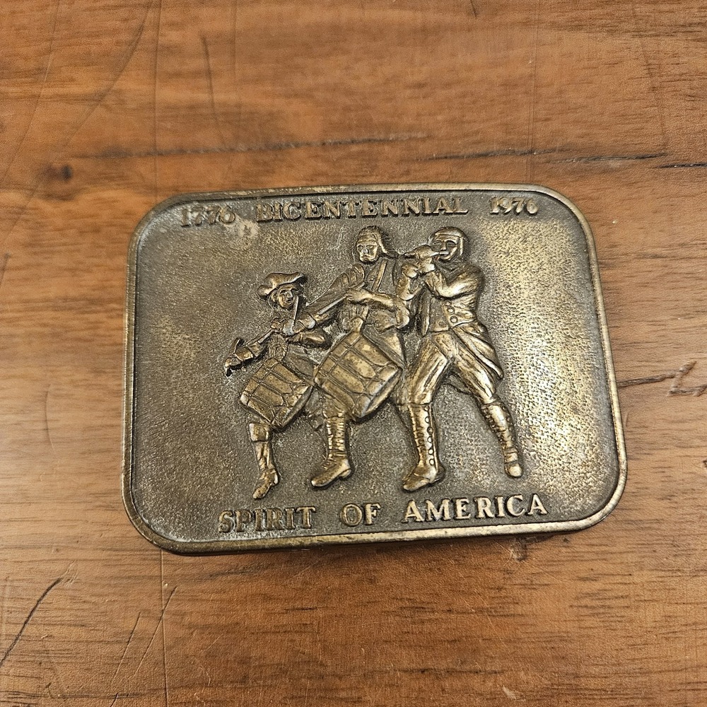 Vintage Bicentennial Belt Buckle Spirit Of America 1776 - 1976 Bronze Toned